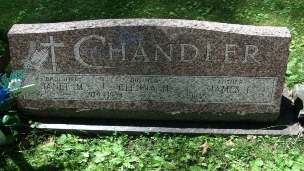 Chandler family headstone, marking the final resting place of Janet Chandler alongside her parents.