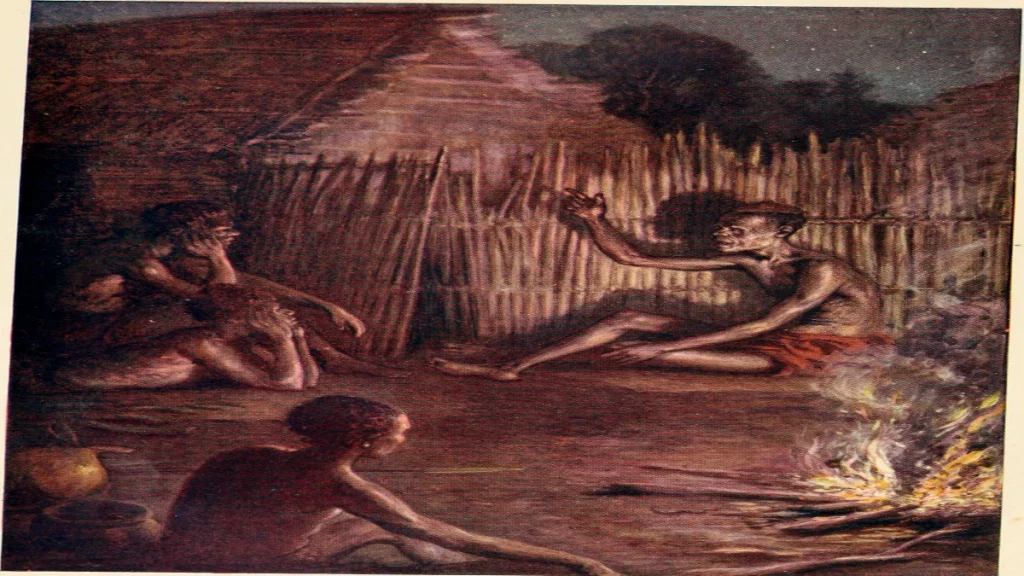 Historical illustration from the 1911 book Land and Peoples of the Kasai about communities in the Congo.