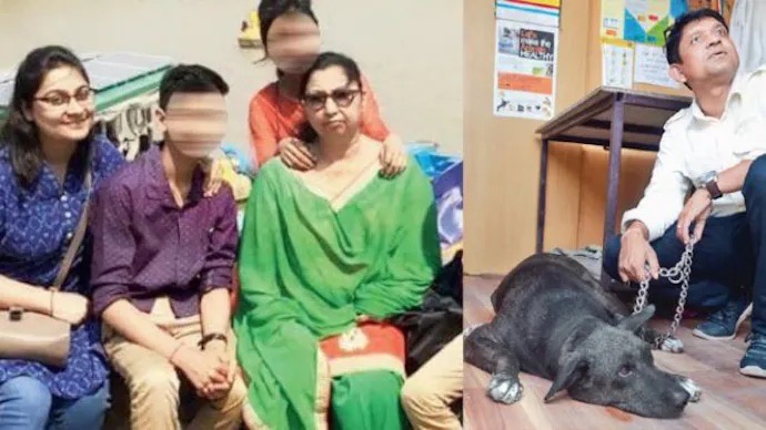 Members of the Chundawat family posing with Tommy, their dog, before the 2018 Burari deaths.