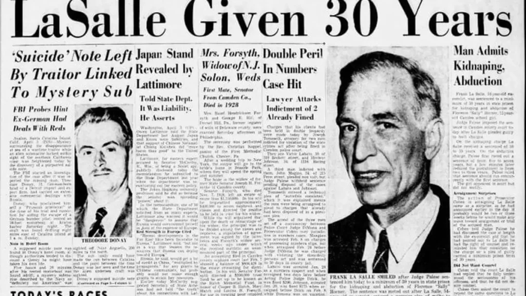 A newspaper clipping featuring Frank La Salle after his conviction.