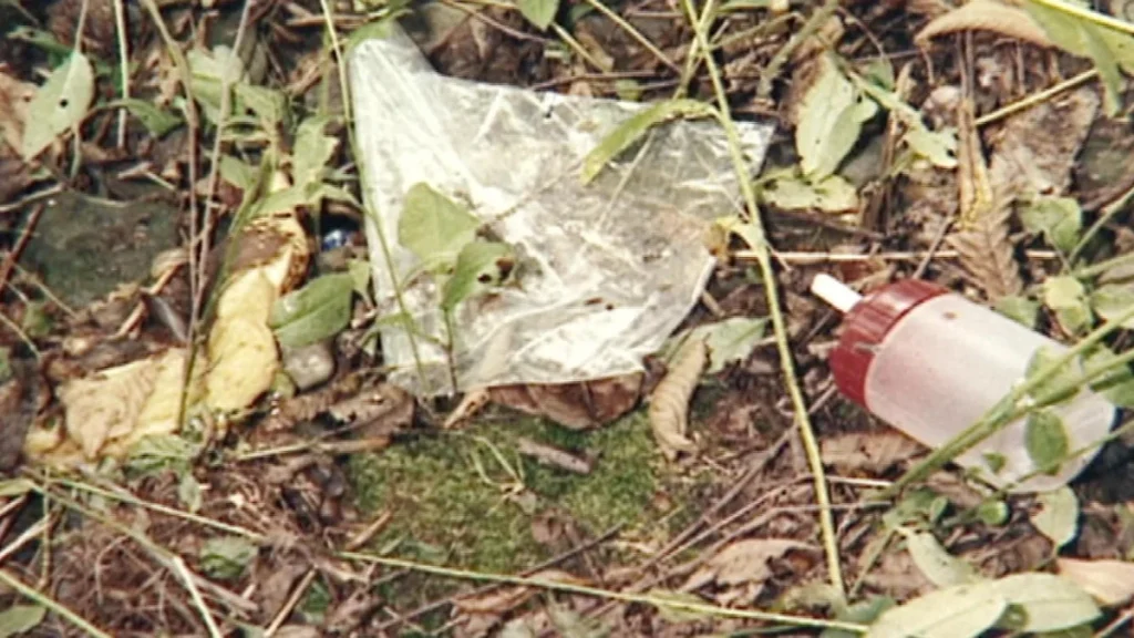 The banana, left, and an empty drink container from Derrick Robie's lunch bag were found at the crime scene.