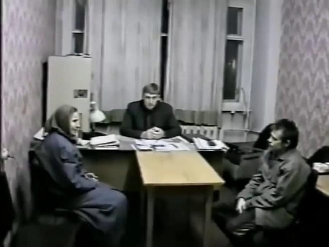 Alexander Spesivtsev confronts his mother, Lyudmila. Image taken from footage released by the police.