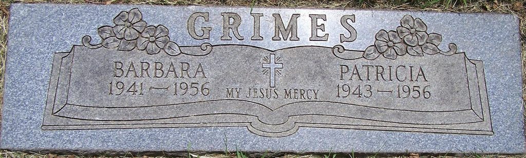 Gravestone bearing the names of Barbara and Patricia Grimes at Holy Sepulchre Cemetery in Illinois.