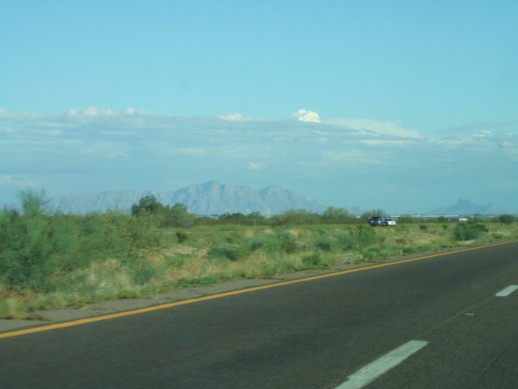 Interstate 10 passing through the desert near Casa Grande, Arizona.