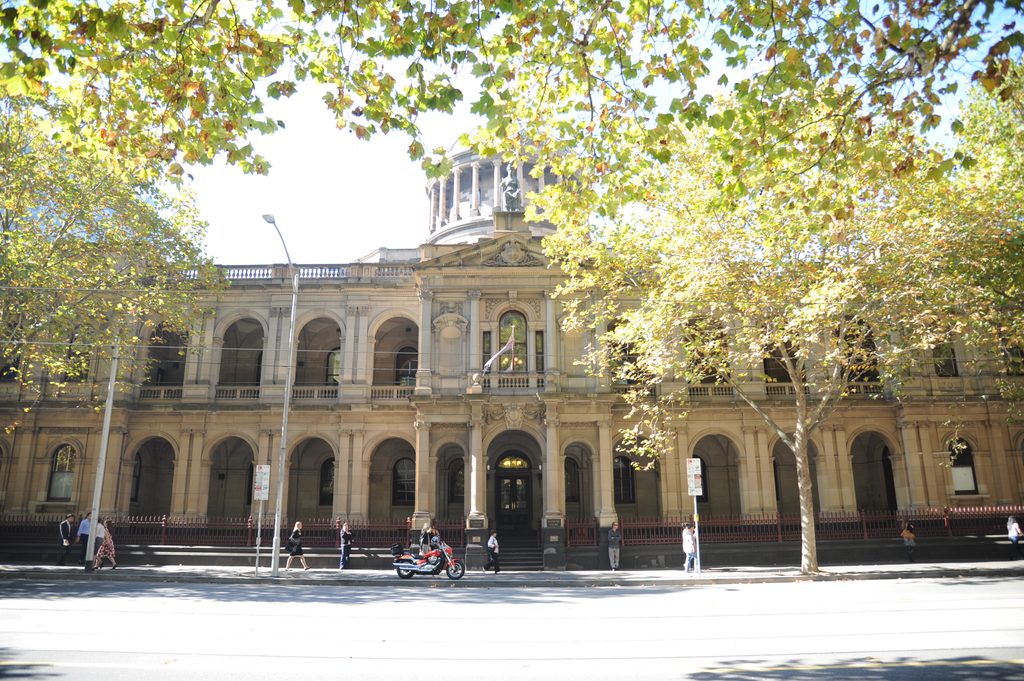 Front facade of the Supreme Court of Victoria, photographed in April 2012.